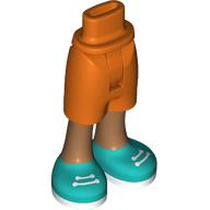 Lego Minidoll Hips and Mid-Length Shorts with Medium Nougat Legs, Dark Turquoise Shoes, White Laces, Soles Print / Reddish Orange