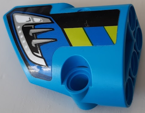 Lego Technic, Panel Fairing # 1 Small Smooth Short, Side A with Silver Headlight, Blue and Lime Diagonal Stripes Pattern (Sticker) - Set 42091 / Dark Azure