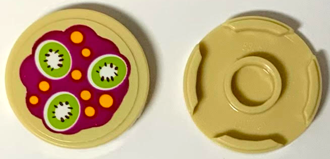 Lego Tile, Round 2 x 2 with Bottom Stud Holder with Yellow Spots and 3 Kiwi Fruit Slices Pattern (Sticker) - Set 41033