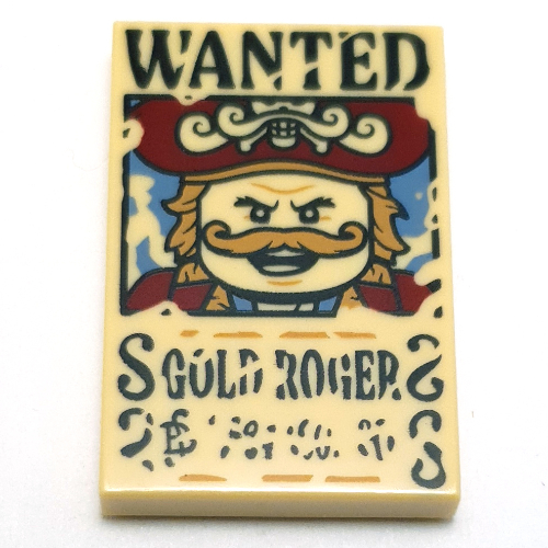 Lego Tile 2 x 3 with 'WANTED', GOLD ROGER', Print / Tan