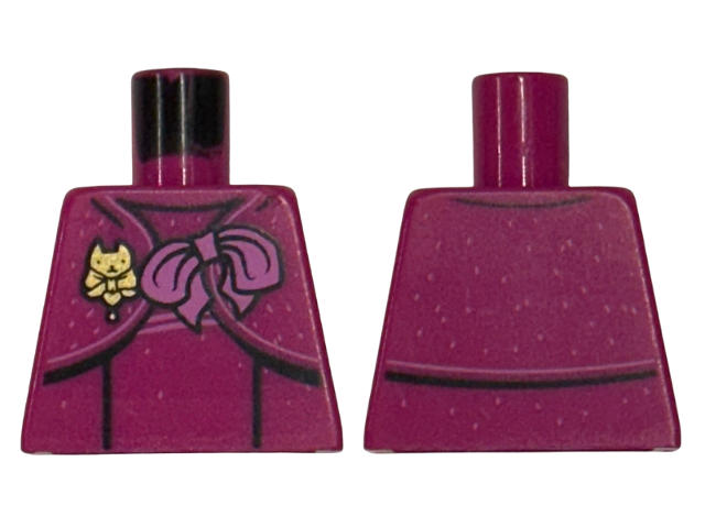 Lego Torso Harry Potter Female, Blouse with Back Lines, Dark Pink Bow with Gold Brooch Pattern / Magenta