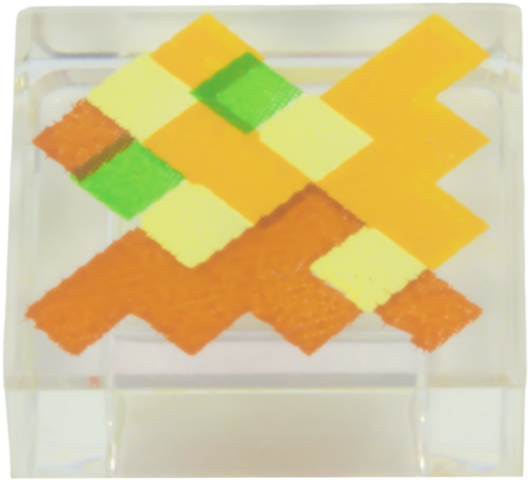 Lego Tile 1 x 1 with Pixelated Medium Brown, Bright Light Yellow, Bright Light Orange, and Bright Green Squares Pattern (Minecraft Totem of Undying)