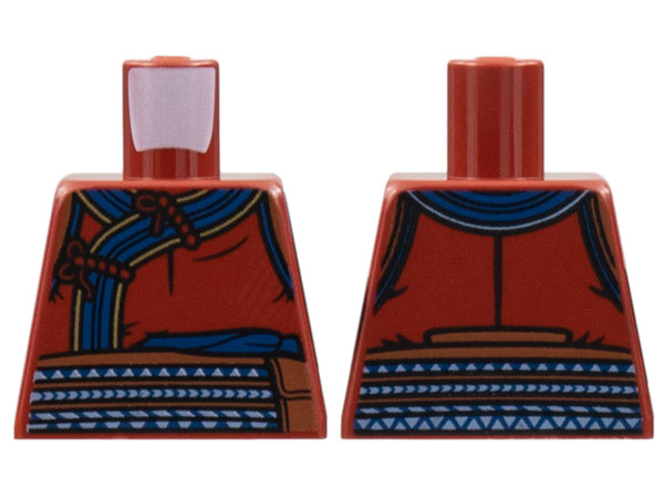Lego Torso Robe with Dark Blue and Gold Trim, Reddish Brown Sash with White Triangles Pattern / Dark Red