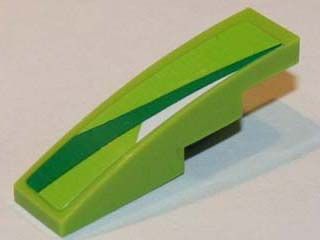Lego Slope, Curved 4 x 1 with Green and White Pattern Model Left Side (Sticker) - Set 8864 / Lime