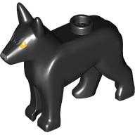 Lego Animal, Dog, Alsatian / German Shepherd (Police Dog) with Bright Light Orange Eyes, Dark Bluish grey Nose print (Sirius Black) / Black