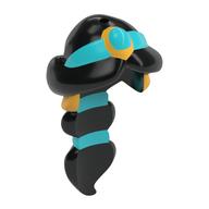 Lego Hair Long with Hole on Top - Ponytail Braided with 2 Bands with Medium Azure Tiara and Gold Earrings Print / Black