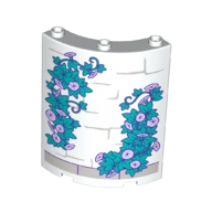 Lego Panel 4 x 4 x 6 Quarter Cylinder with Dark Turquoise/Purple/Lavender Vines, Flowers Print / White