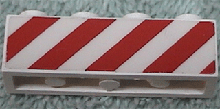 Lego Brick 1 x 4 with Red Danger Stripes Pattern (Sticker) - Set 6606 / White
