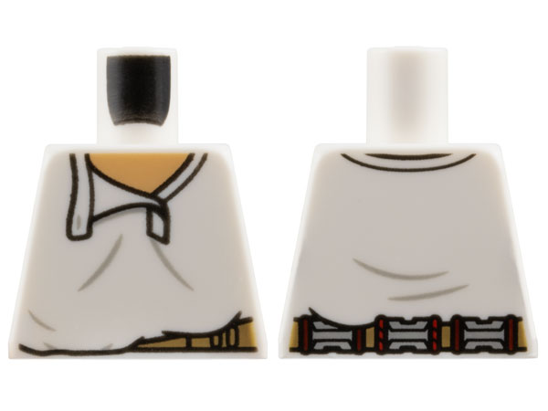 Lego Torso Shirt with Open Collar, Medium Tan Neck, Light Bluish Gray Wrinkles and Dark Tan Belt with Pouches on Back Pattern / White