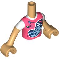 Lego Minidoll Torso Girl with Coral Shirt, White Collar, Raccoon with Santa Hat Print, Warm Tan Arms and Hands