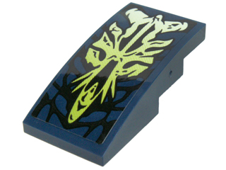 Lego Slope, Curved 4 x 2 with Yellowish Green Morro Dragon Head and Black Scales Pattern (Sticker) - Set 70736