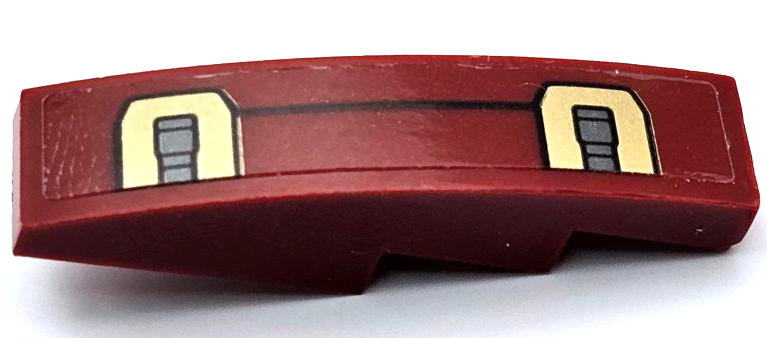 Lego Slope, Curved 4 x 1 with Gold, Dark Red and Dark Bluish Gray Iron Man Hulkbuster Armor Plates Pattern Model Right Side (Sticker) - Set 76105