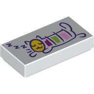 Lego Tile 1 x 2 with Drawing of Sleeping Cat Print / White