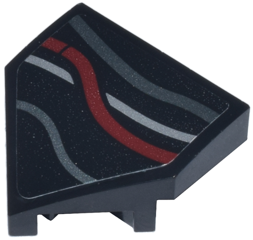 Lego Wedge 2 x 2 x 2/3 Pointed with Dark Red, Silver, and Dark Silver Wires Pattern Model Left Side (Sticker) - Set 75398 / Black