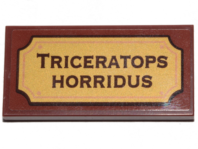 Lego Tile 2 x 4 with 'TRICERATOPS HORRIDUS' Pattern (Sticker) - Set 21320 / Reddish Brown