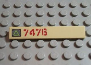 Lego Tile 1 x 6 with Lime Triangle on Metal Plate and Dark Red '7476' Pattern Left (Sticker) - Set 7476