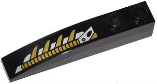 Lego Slope, Curved 6 x 1 with 2 Studs with Gold and Silver Mechanical Pattern Model Left Side (Sticker) - Set 76007 / Black