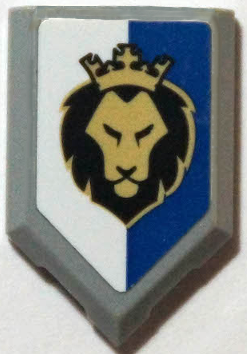 Lego Tile, Modified 2 x 3 Pentagonal with Black and Gold Lion Head with Crown on Blue and White Background Pattern (Sticker) - Set 40346