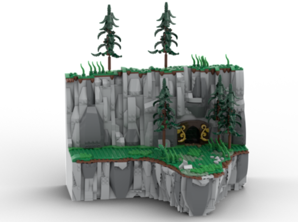 Lego BOTW Shrine of Resurrection and cliff