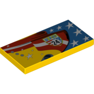 Lego Tile 2 x 4 with Stars and Stripes, 'WGP 24' Print Model Right Side / Yellow