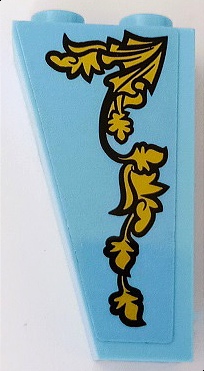 Lego Slope, Inverted 75 2 x 1 x 3 with Gold Leaves Ornament Pattern Side A (Sticker) - Set 75958 / Bright Light Blue