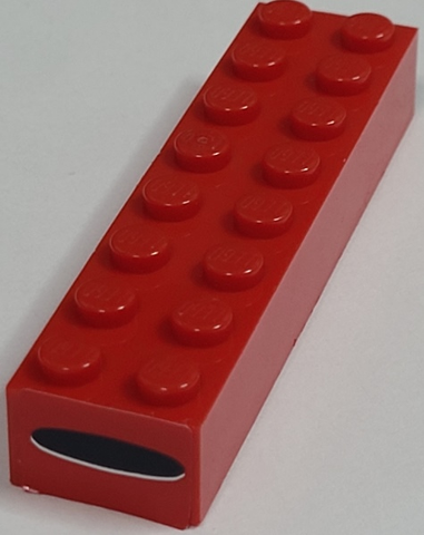 Lego Brick 2 x 8 with Black Oval and White Highlight on Red Background Pattern on End (Sticker) - Set 8157