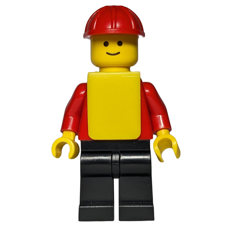 Lego Man, Plain Red Torso, Black Legs, Red Hard Hat, Yellow Vest