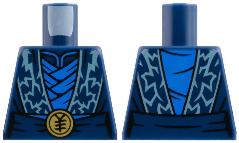 Lego Torso Robe over Blue Tunic, Metallic Light Blue Lightning on Wide Hems, Gold Buckle Pattern / Dark Blue