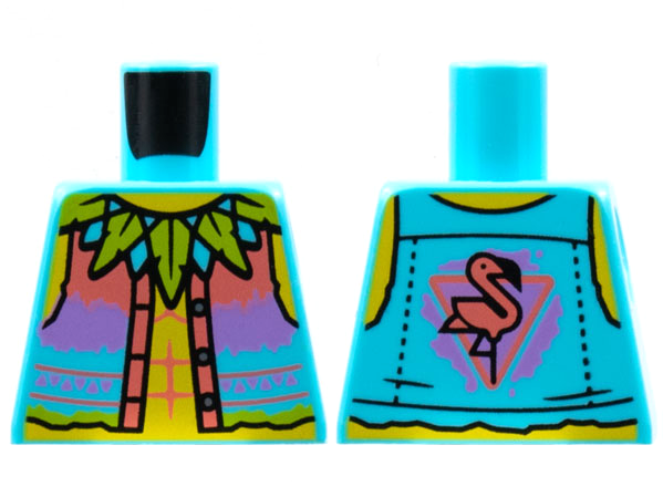 Lego Torso Vest, Leaf Collar, Coral Flamingo Pattern / Medium Azure