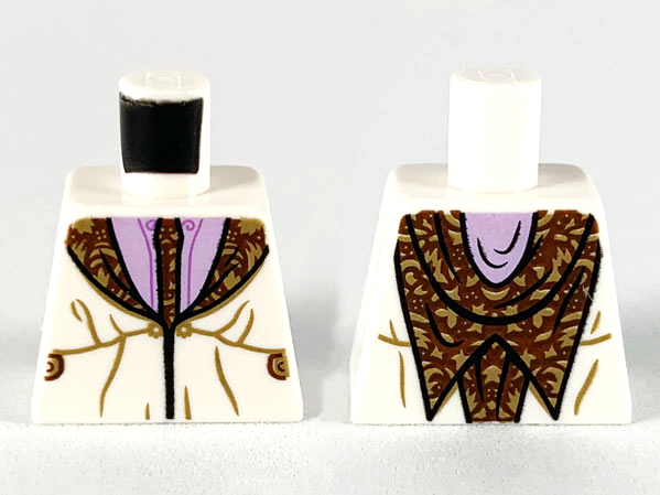 Lego Torso Robe with Reddish Brown and Dark Tan Tie and Lapels, Lavender Shirt Pattern