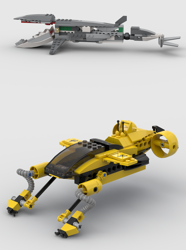 Lego whale and research submarine