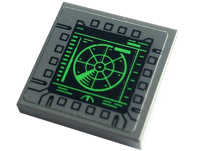 Lego Tile 2 x 2 with Display Screen with Green Radar and Black Squares Pattern (Sticker) - Set 76240