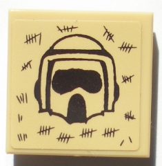 Lego Tile, Modified 2 x 2 Inverted with SW Scout Trooper Helmet and Tally Marks Pattern (Sticker) - Set 10236 / Tan