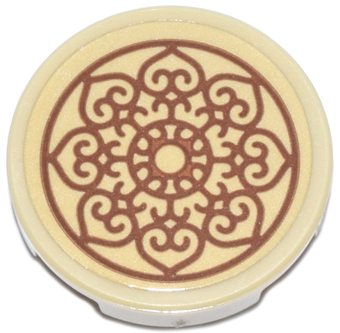 Lego Tile, Round 2 x 2 with Bottom Stud Holder with Cushion with Medium Nougat Mandala Design Pattern (Sticker) - Set 42670