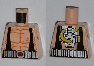 Lego Torso Batman Muscles Outline with Black Suspenders and Silver Belt, Yellow Hoses on Back Pattern / Light Nougat