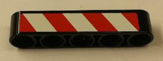 Lego Technic, Liftarm Thick 1 x 5 with Red and White Danger Stripes Pattern Model Right Side (Sticker) - Sets 42006 / 42042 / Black