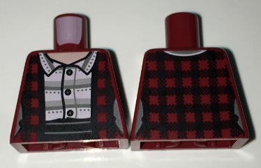 Lego Torso Female Jacket / Vest Plaid over Striped Button Down Shirt Pattern / Dark Red