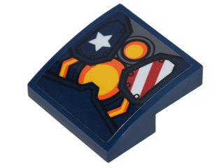 Lego Slope, Curved 2 x 2 x 2/3 with Stars and Stripes Armor Plates and Yellow Circle Arc Reactor Pattern (Sticker) - Set 76077
