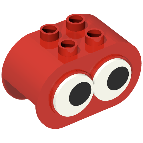 Lego Duplo Brick 2 x 4 x 2 Rounded Ends, with Two Rotating Eyes / Red