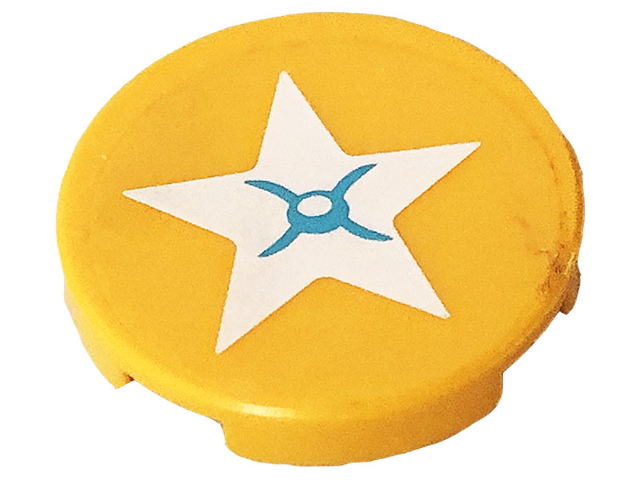 Lego Tile, Round 2 x 2 with Bottom Stud Holder with Star Seat Cushion Pattern (Sticker) - Set 41232 / Bright Light Orange