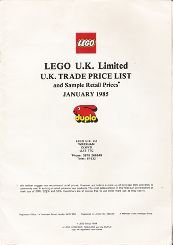 Lego 1985 Dealer UK - Price List