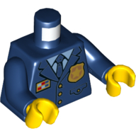 Lego Torso Jacket with Gold Police Badge and Buttons, Bright Light Blue Shirt with Tie Print, Dark Blue Arms, Yellow Hands / Dark Blue