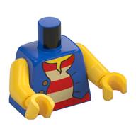 Lego Torso, Pirate Vest over Red and White Striped Shirt, 3 Buttons Print, Yellow Arms and Hands / Blue