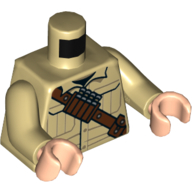 Lego Torso Shirt, Brown Shoulder Belt with Darts Print, Tan Arms, Light Nougat Hands / Tan