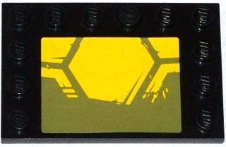 Lego Tile, Modified 4 x 6 with Studs on Edges with Scratched Yellow Hegagons on Olive Green Background Pattern (Sticker) - Set 79115