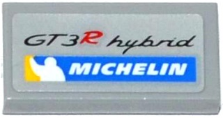 Lego Tile 1 x 2 with 'GT3R hybrid' and MICHELIN Logo Pattern (Sticker) - Set 75912 / Light Bluish Gray