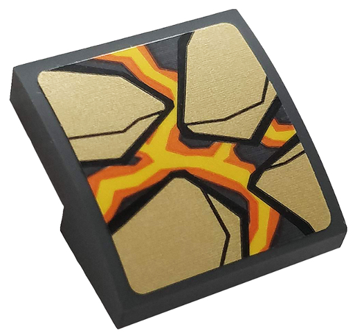 Lego Slope, Curved 2 x 2 x 2/3 with Pearl Gold Rock, Orange and Yellow Lava Pattern (Sticker) - Set 76128