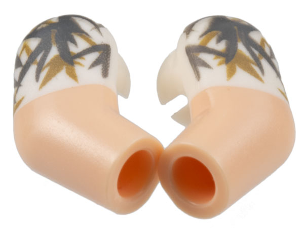 Lego Arm, (Matching Left and Right) Pair with White Short Sleeves, Floral Pattern / Light Nougat