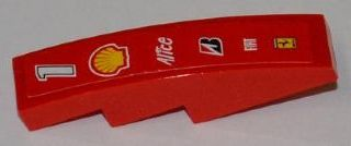 Lego Slope, Curved 4 x 1 with Number 1, Shell, Alice, Bridgestone, Fiat and Ferrari Logos Pattern (Sticker) - Set 8123