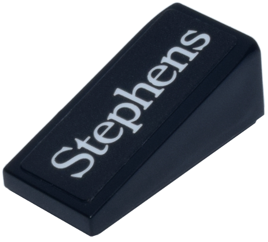 Lego Slope 18 2 x 1 x 2/3 with White 'Stephens' Logo Pattern Model Left Side (Sticker) - Set 77249
